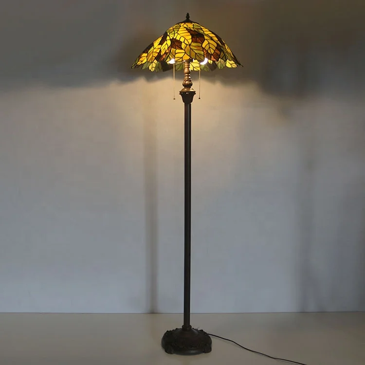 LongHuiJing 16 Inch Stained Glass Tiffany Floor Lamp with Tiffany leaf Shade