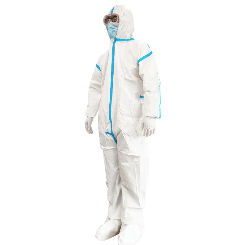 OEM Free sample Disposable protective clothing Non-woven one-piece hooded dustproof overalls Medical Protective Hazmat Suit