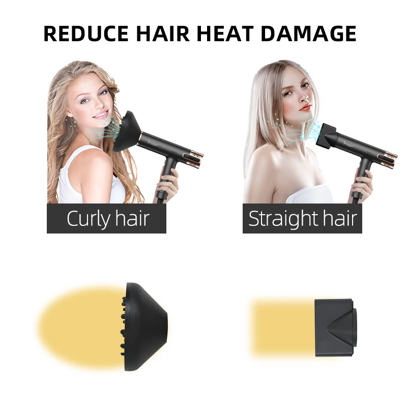 LCD display BLDC 110000 RPM Brushless Motor hair blow dryer for Fast Drying Negative ion Hair dryer With diffuser and nozzle