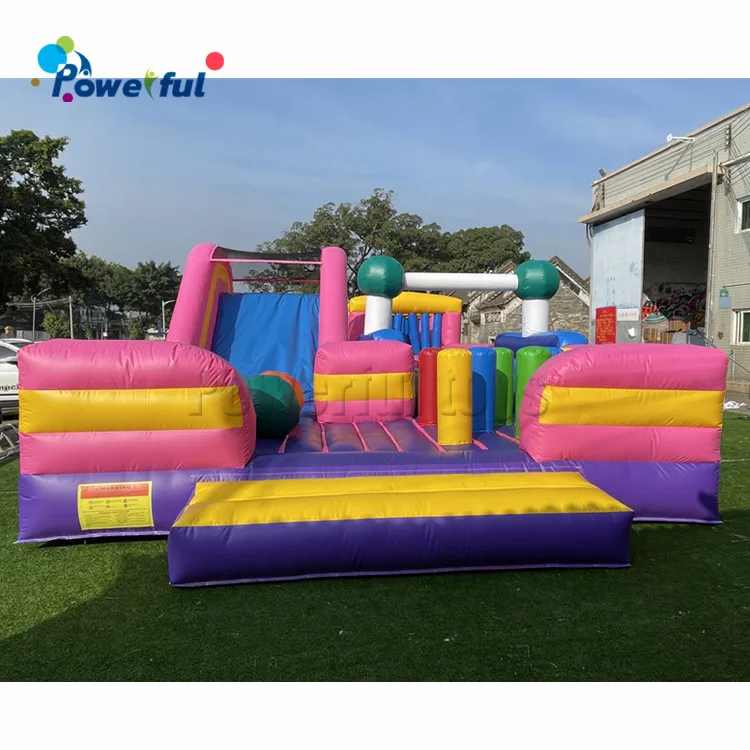 Extreme Kids Inflatable wipeout obstacle course sport game commercial  bounce  house with slide for sale