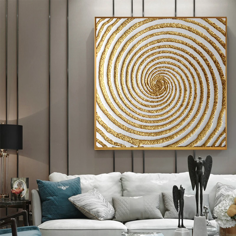 Fashion Square Black And Gold Burst Circle Canvas Painting Wall Art for Living Room Home Decor (No Frame)