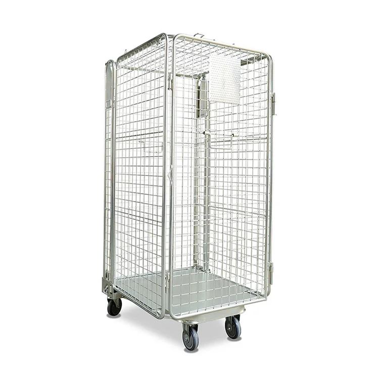 Factory Direct Sale Steel 4 Sides Galvanized Rolling Roll Storage Container Cage Trolley