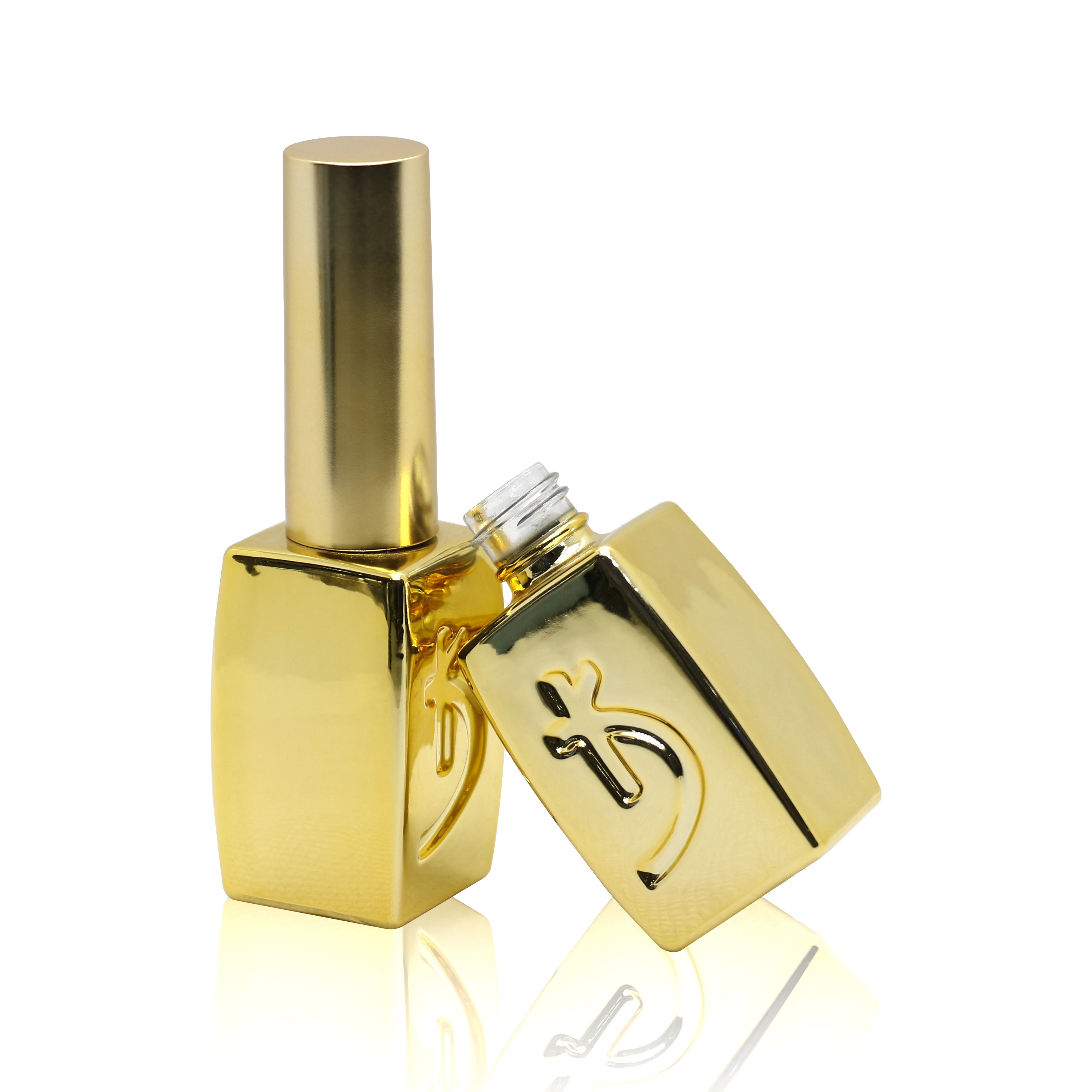 factory custom design 15ml electroplate gold empty uv gel soak off nail polish glass bottle with round and caps
