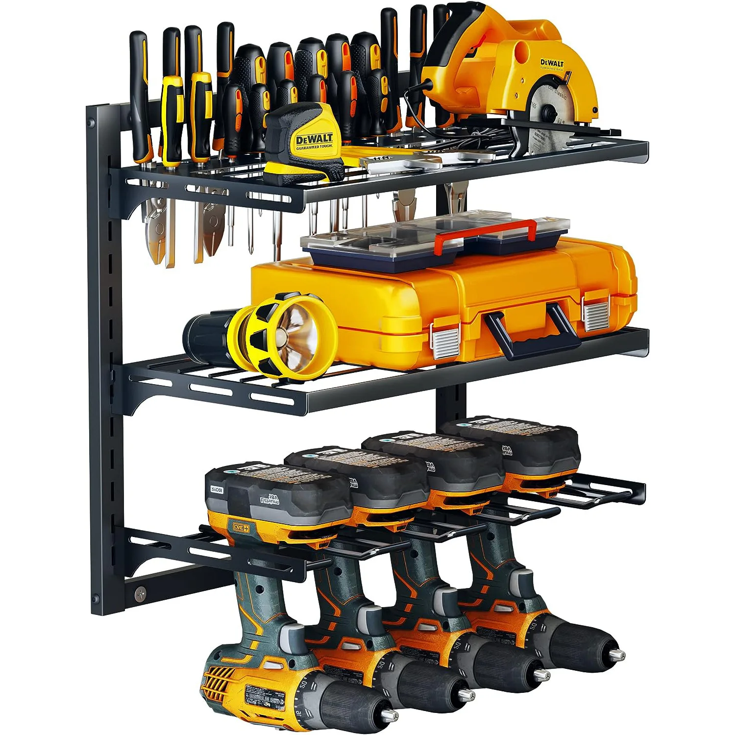 3-Tiers Height Adjustable Metal shelf Garage Tool Organizers and Storage Wall Mount Power Tool Organizer
