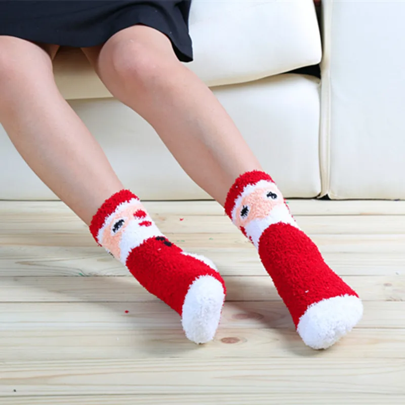Hot Sale Bow-knot Thermal Socks Women Girl Fuzzy Ripple Slipper Socks Snowflake Home Coral Cozy Winter Christmas Gift Socks