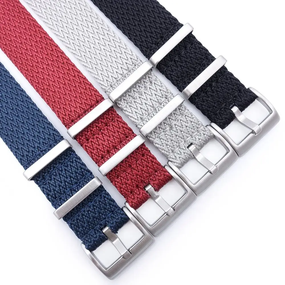 Custom Two-Piece Herringbone Stripe Sport Nylon Watch Band 20mm & 22mm Wrist Strap