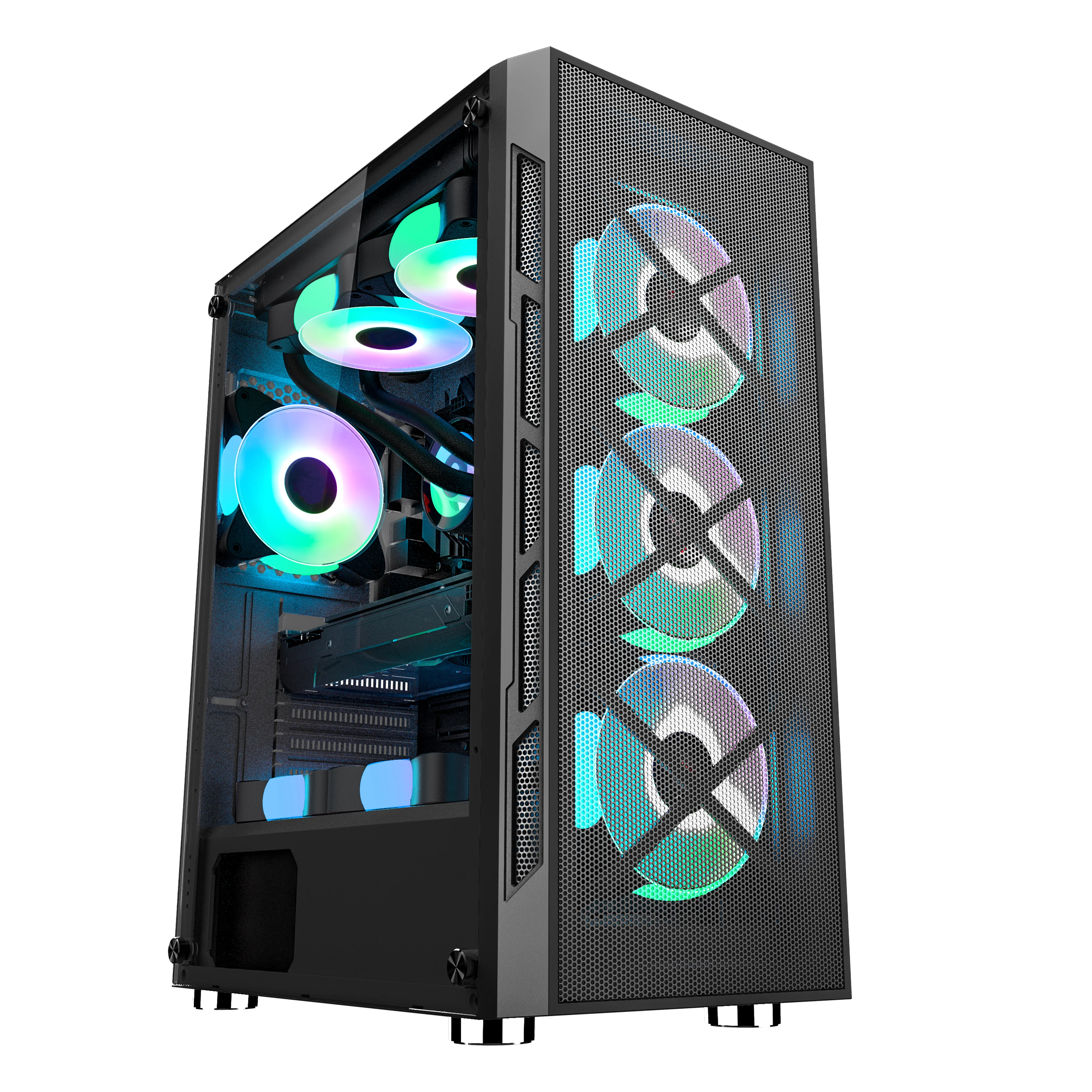 Atx pc with fan colourful plexiglass horizontal cooled cpu cabinet dustproof gaming Computer Case