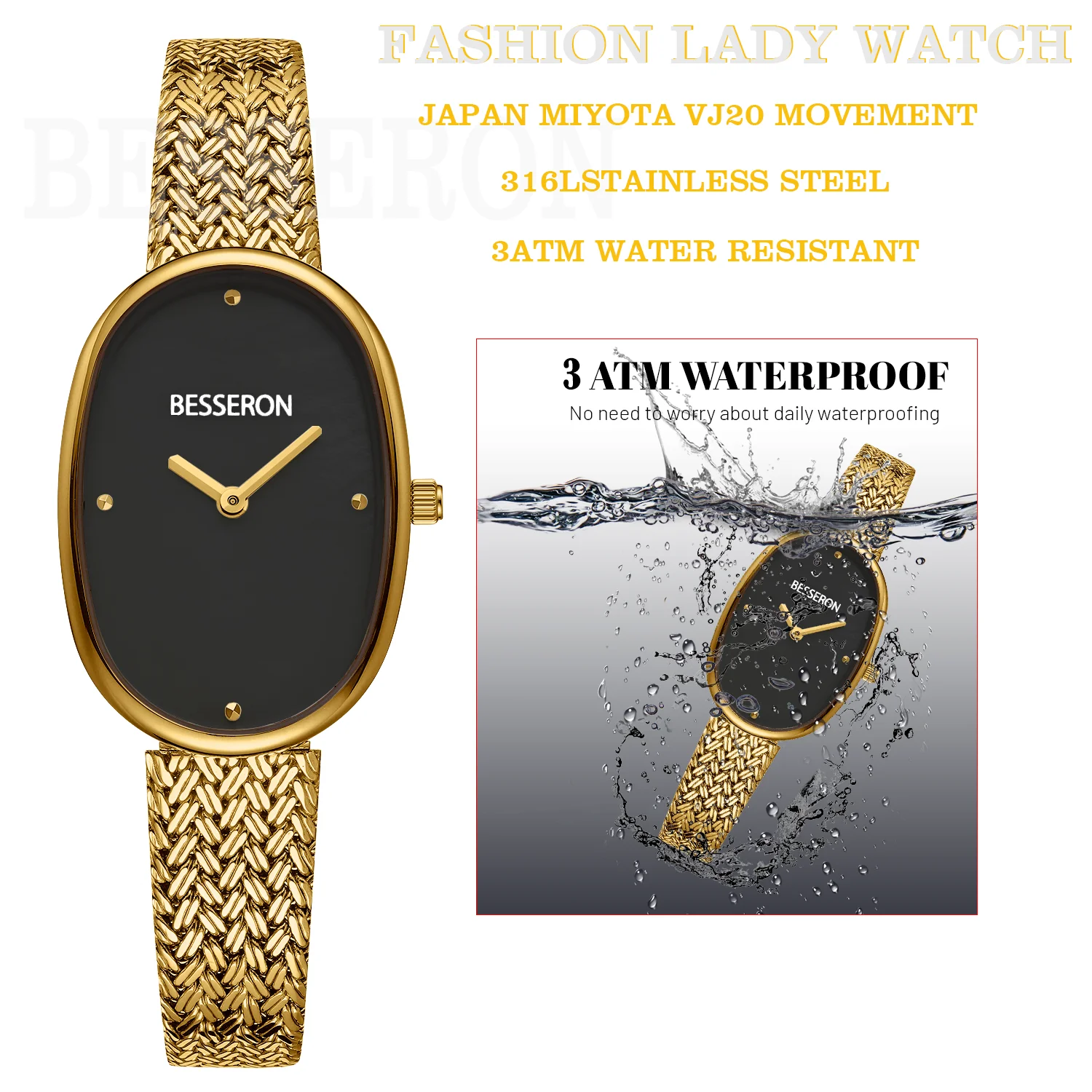 Customizable Bracelets Women Watch Oval Luxury Stainless Steel Quartz Watch 18K Gold Plating Jewelry Ladies Watch