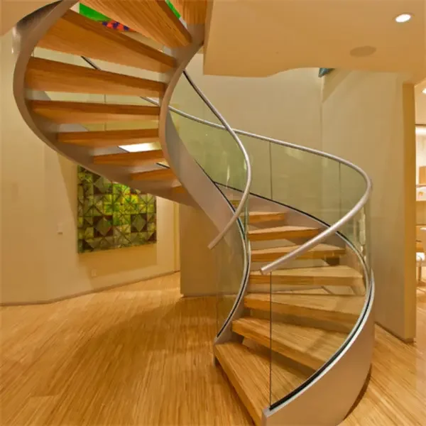 High Quality Modern Indoor Curved Staircase Laminated Interior Glass Spiral Stairs with Glass Railing