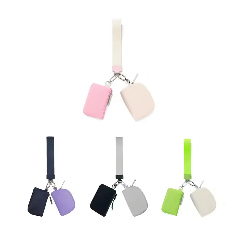 Luxury Fashion Double Wrist Wallets Coin Bag Mini Pouch Wristlet Key Chain Bracelet Card Holder Woman Storage Bag