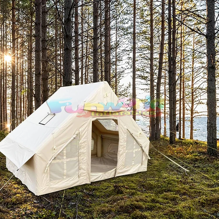 Portable glamping waterproof air poles cabin tents outdoor camping inflatable glamping tent for 8 person family travel