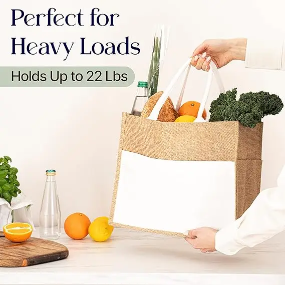 Custom logo Shopping Beach Lunch Holiday Gift Woven Handle Zipper Pocket White Jute Handbag For Women