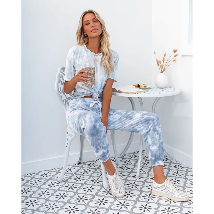 
XUYA Sleepwear Pyjamas Cotton Printed Fabric Lounge Wear Women Two Piece Pajama Set 