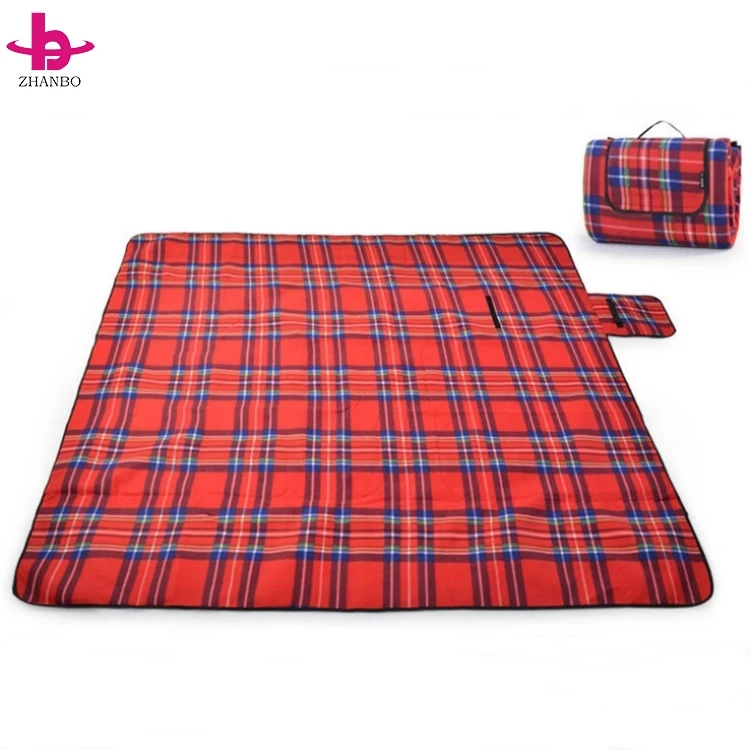 King Size Blue Plaid Foldable Picnic Blanket - Waterproof Sand Proof Outdoor Camping Picnic Mat