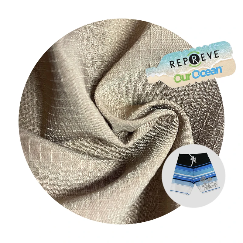 86% Recycled Nylon 14% Spandex Fabric 70D Plaid Woven Recycled Plastic Bottles Fabric Shorts Pant Recycled Stretch Fabric