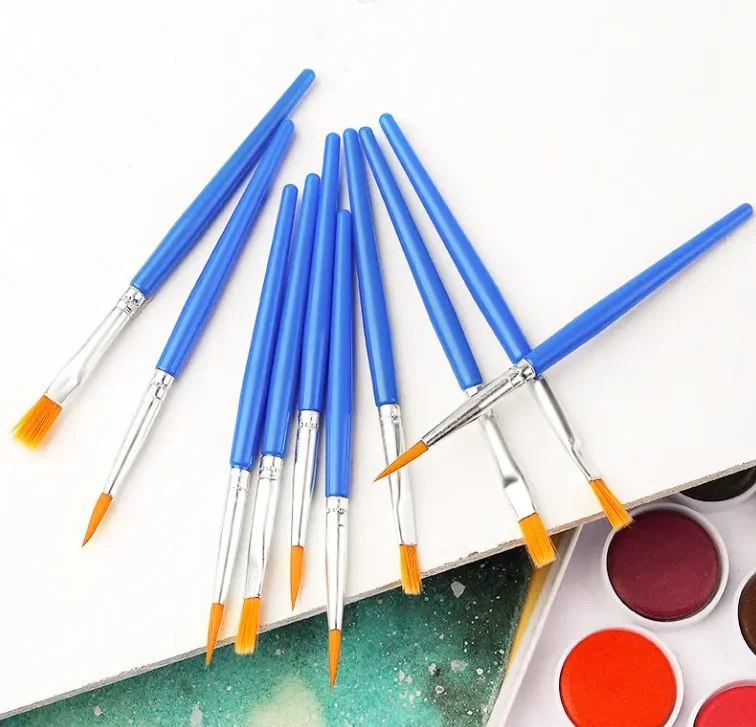 Blue Rod Flat Head round Hair Watercolor Brush Nylon and Plastic round Head Painting Handle for Art Oil Painting Wood Handle