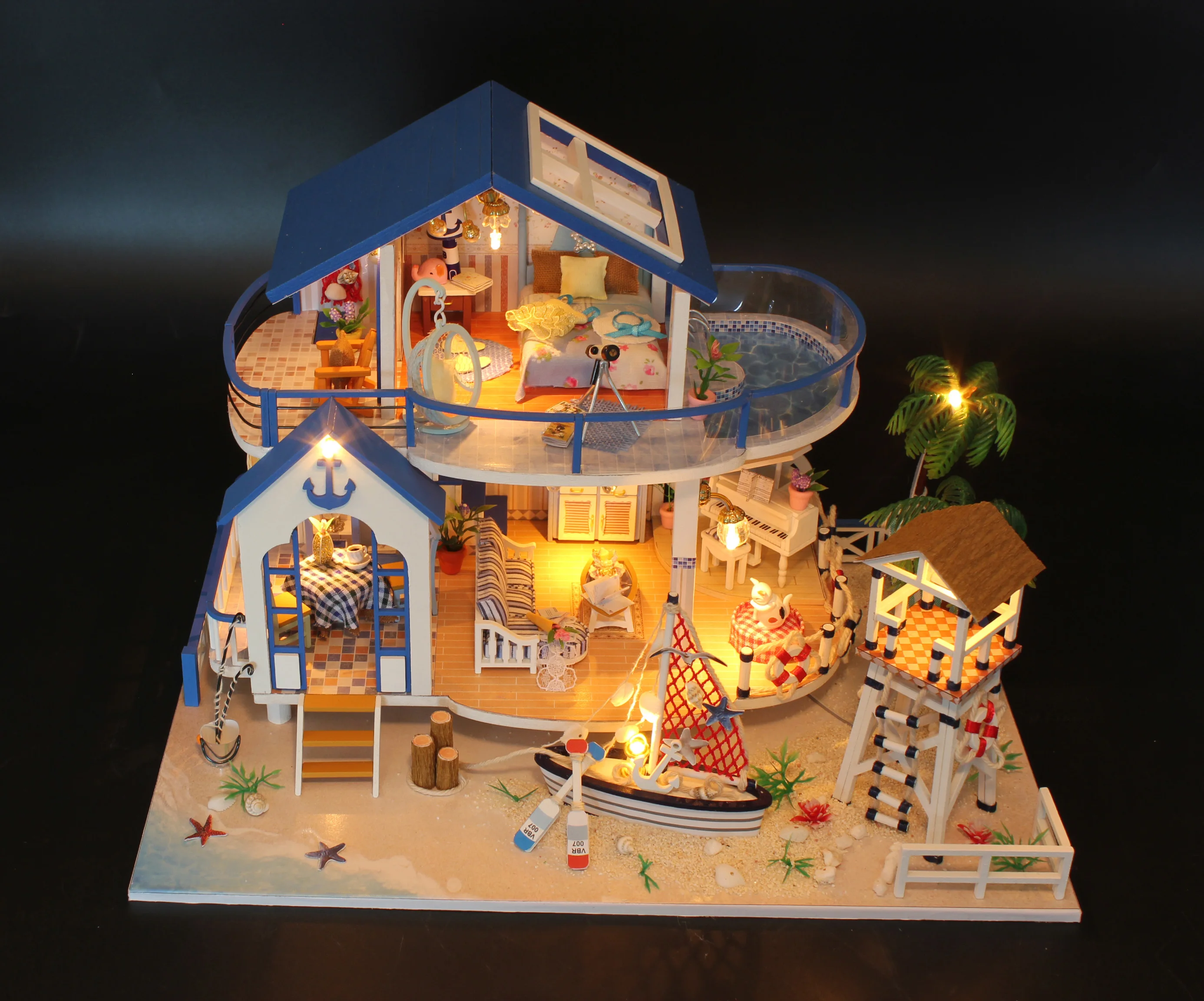 Hongda 13844 Legend Of The Blue Sea Diy Doll House Wooden Doll Houses Miniature Dollhouse Kit For Girls