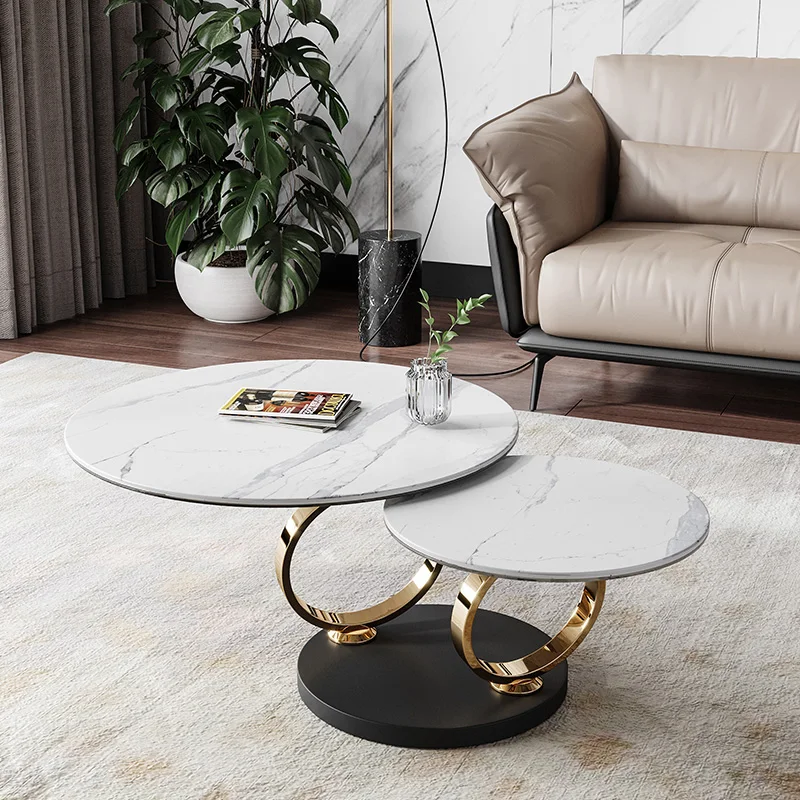 Multifunctional rotating telescopic small apartment table stainless steel round coffee table modern