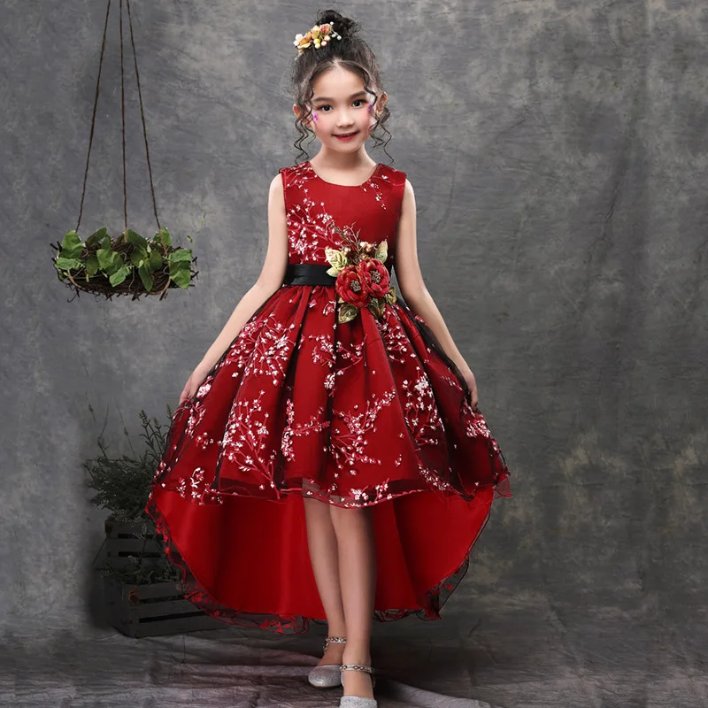 High End Elegant Girls Clothing Sleeveless Flower Pattern Concert Party Evening Dress