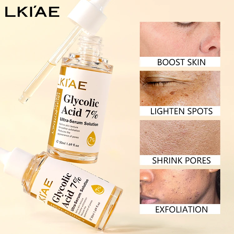 Hot Selling Hyaluronic Acid Niacinamide Anti Aging 7% Glycolic Acid  Vitamin C Anti Wrinkle Glowing Face Serum