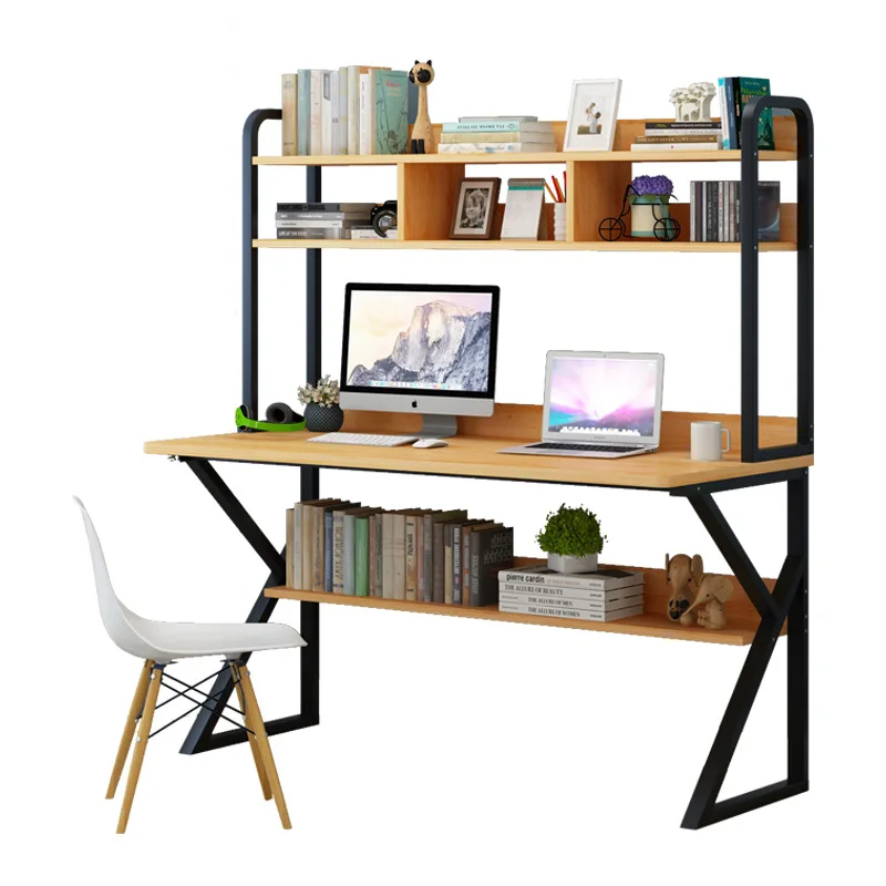 K-shaped steel frame computer desk large shelf combination desk student writing table