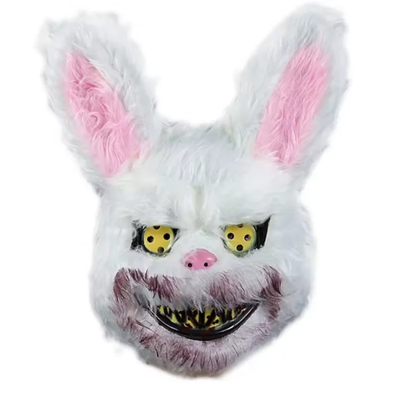 Halloween Bloody Bunny Mask Bloody Plush Creepy Rabbit Animal Head Mask for Cosplay Masquerade Party Supplies