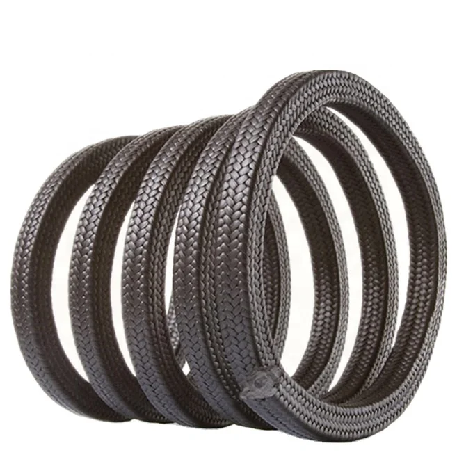 Black PTFE Braided Packing Filled Graphite Gland Packing Seal Yarn Rolls Materials Supply Factory