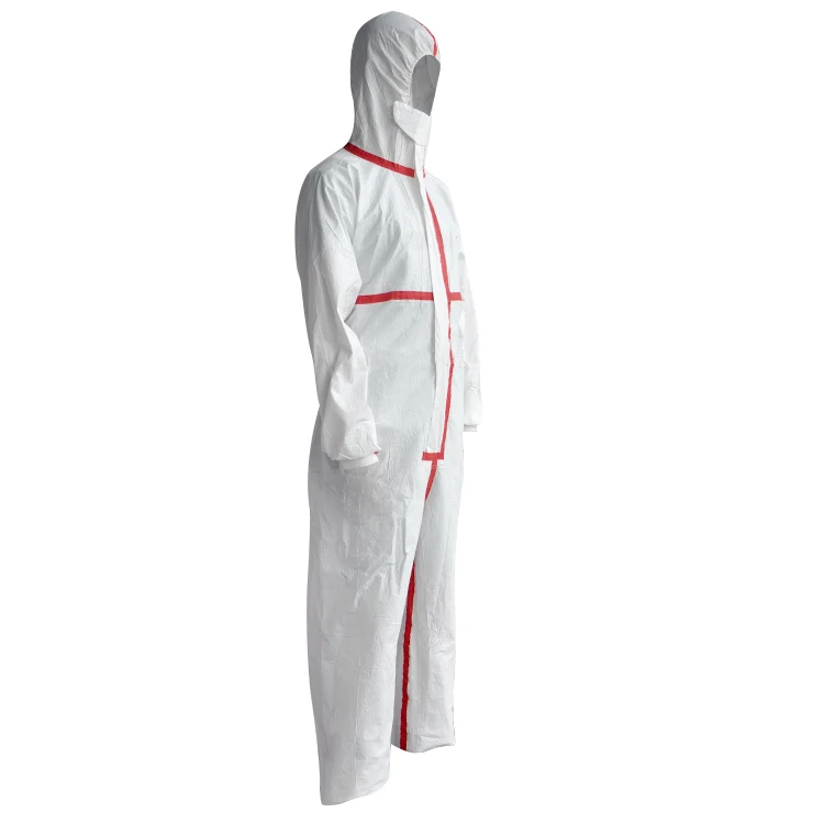 In Stock Anti Liquid Disposable Overalls 65gsm Body Protection Coverall with Hood Safety Clothing