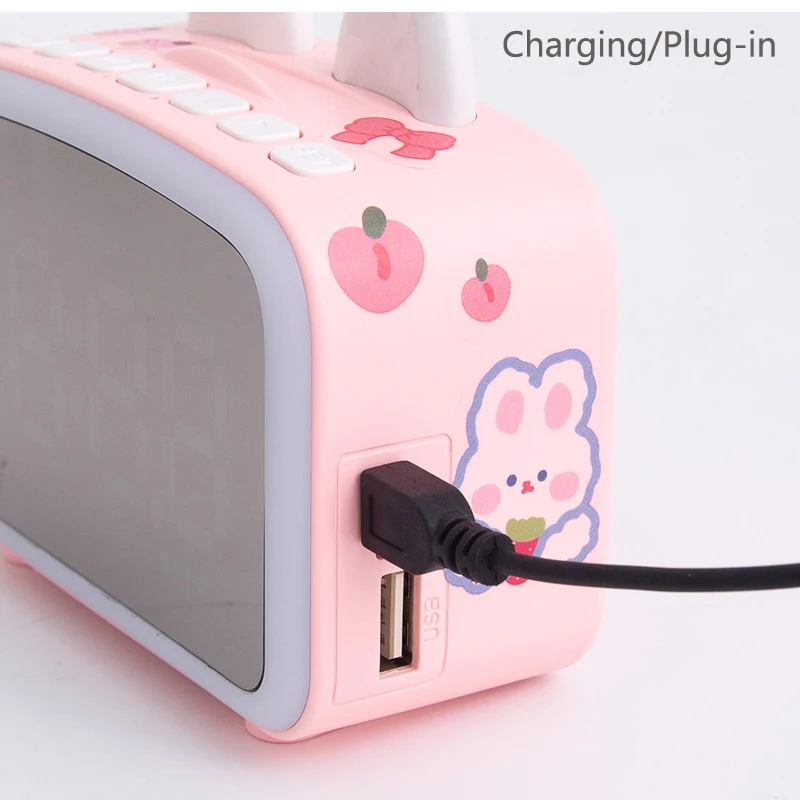 Cute Wireless Speakers Night Light Mirror Alarm Clock Radio Amplifier Music Player Kids Desk Clock Home Decor