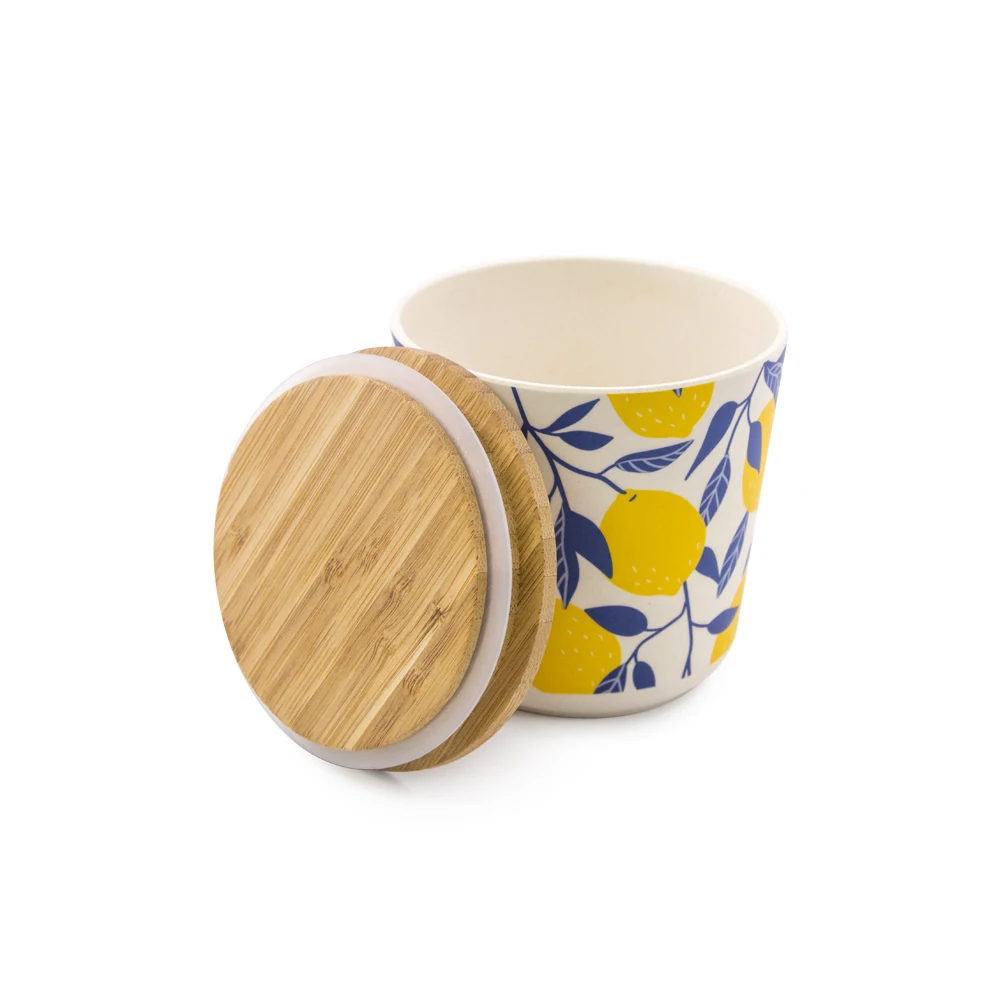 New Products biodegradable Custom pattern bamboo fiber cup storage box cereal container with bamboo lid