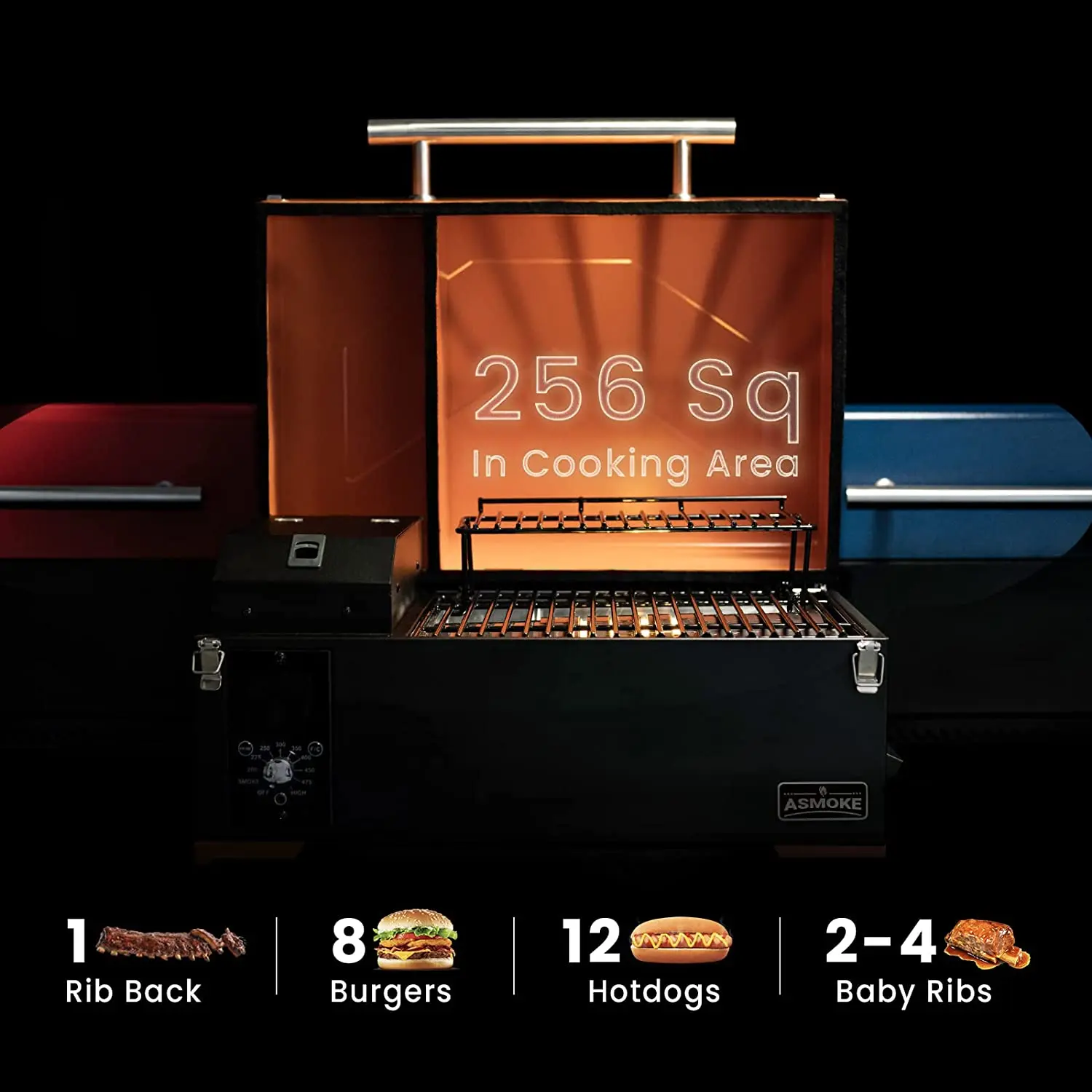 Portable Wood Pellet Grill & Smoker Superheated Steam Technology 8-In-1 Cooking Versatility 256 Sq in Vibrant Orange