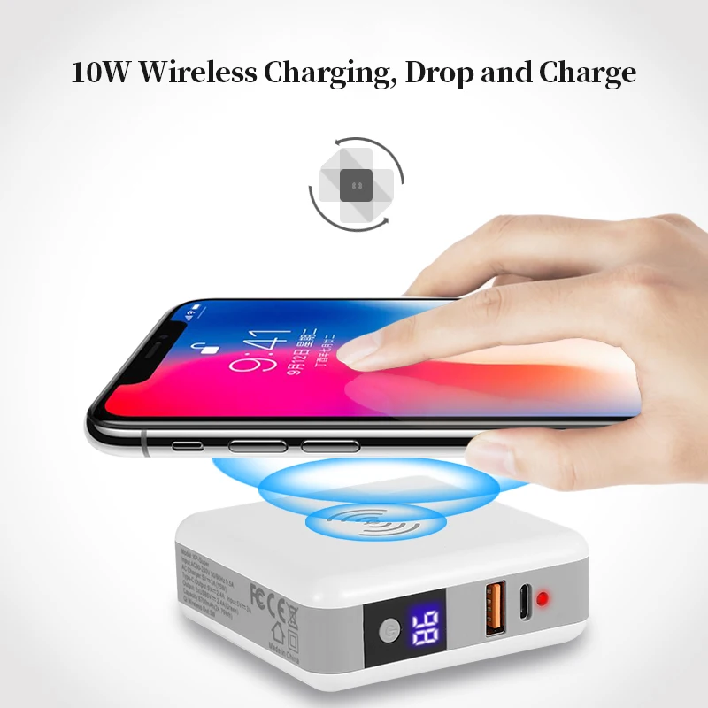 High Capabilty 6700mah 3 in 1 travel adaptor power bank with 10W wireless charging support PD and QC 3.0