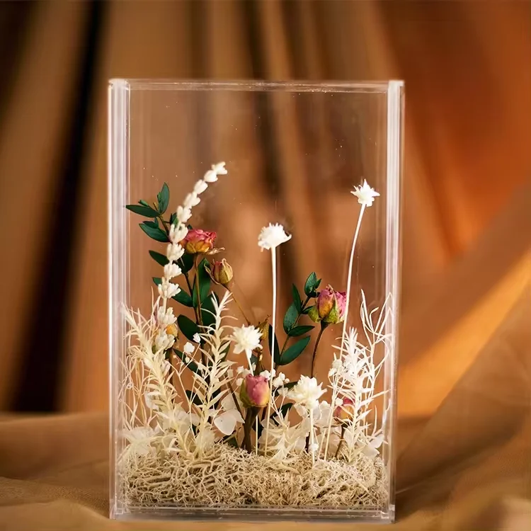 Xiangnan сушеный цветок в деревянной рамке сушеный цветок фоторамка прозрачный двухсторонний дисплей подарок