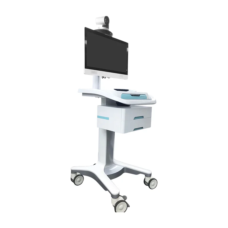 Telemedicine kiosk medical cart stainless steel medical trolley medical treatment with drawer rolling cart wheels trays