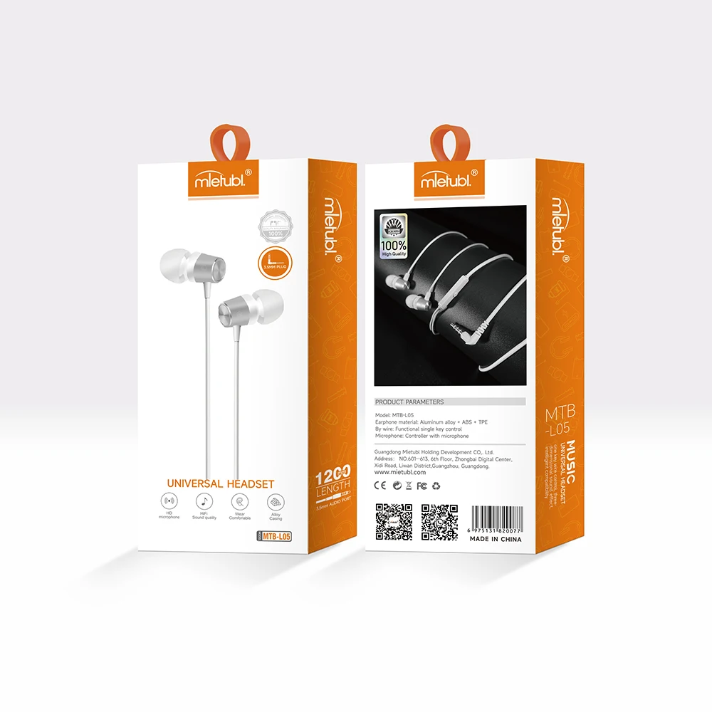 MTB-L05 hot sale cheap price headset 3.5MM bend connector in-ear earphone for mobile