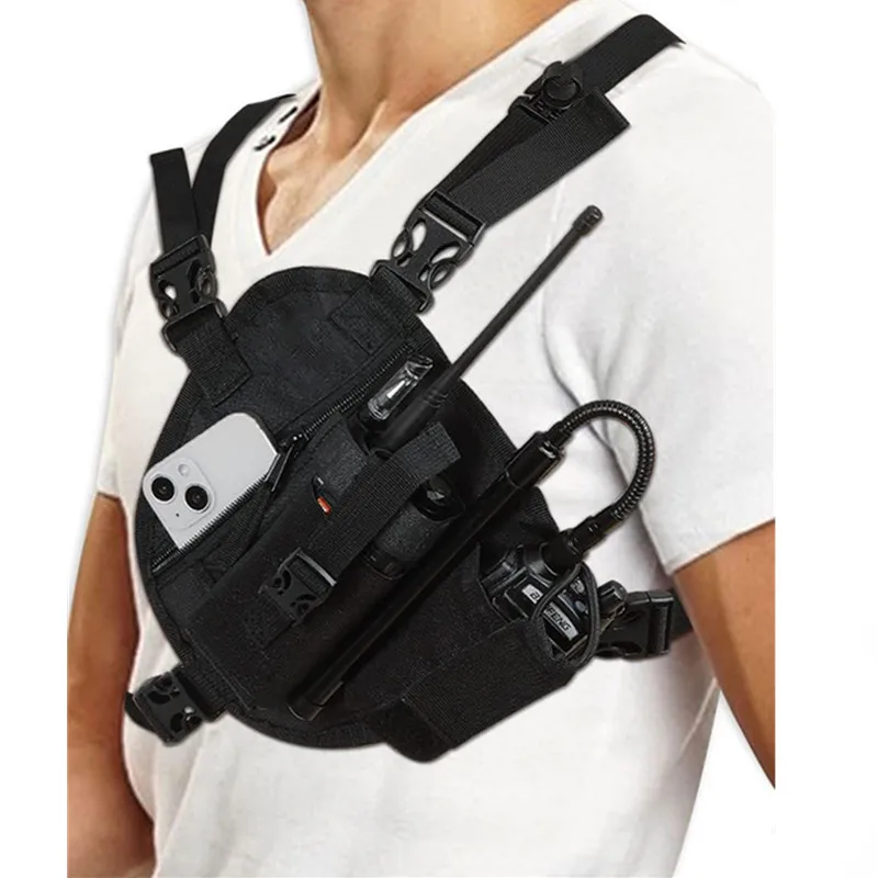 Multi-functional Radio Chest Harness Ring Holster Pack Walkie Talkie Vest Bag Pack Front Pouch Holster Vest Rig Radio Chest Bag