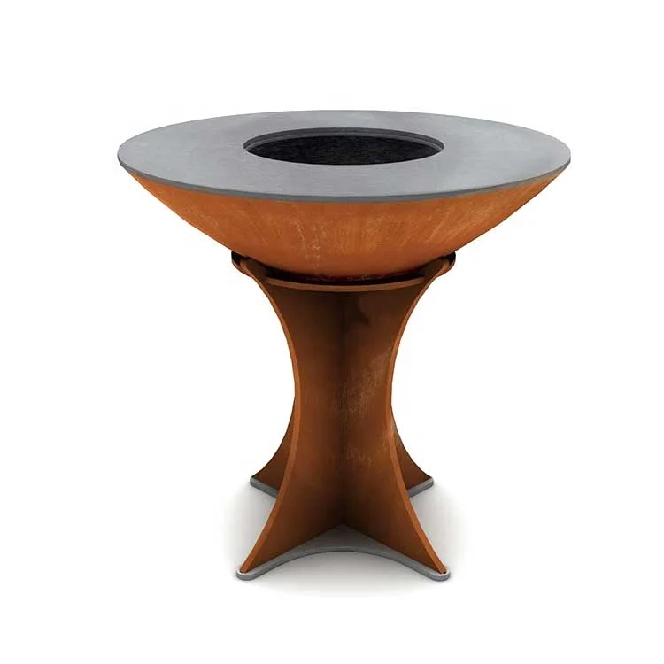 Custom Corten Steel Patio Fire Pit Outdoor Cooking BBQ Grill Corten Steel Fire Bowl With Grill Ring