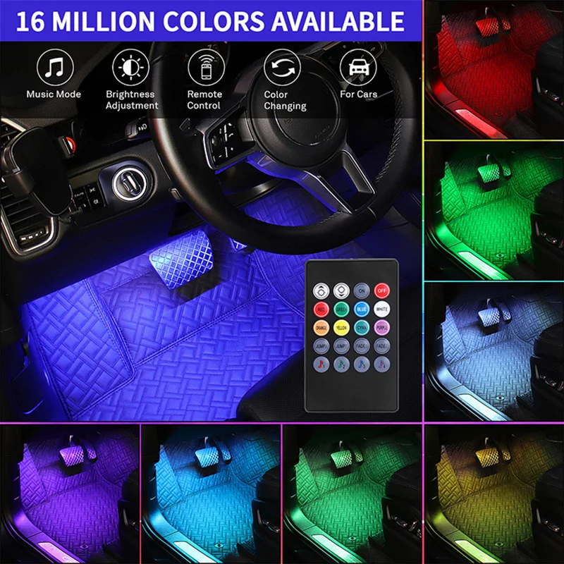 Remote RGB Neon Strip Decorative Lamp USB Lighting Decor Car LED Ambience Projector Atmosphere Lights Ambient Interior Car Light
