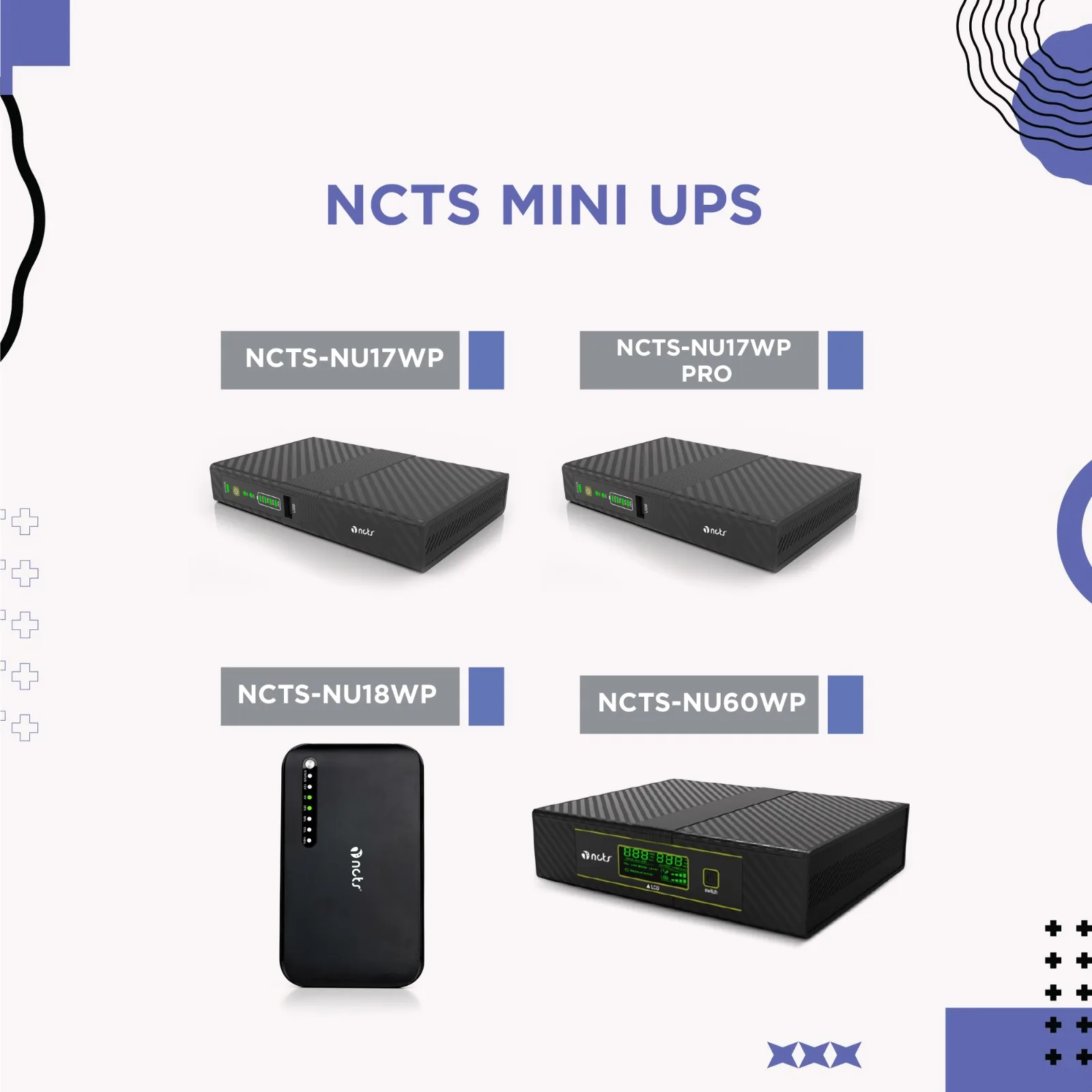 NCTS-NU6OWP (9V OUTPUT & 12V) Portable Rechargeable Battery Backup Lithium Battery  9V 12V Smart DC MINI UPS 60W for Wifi Router