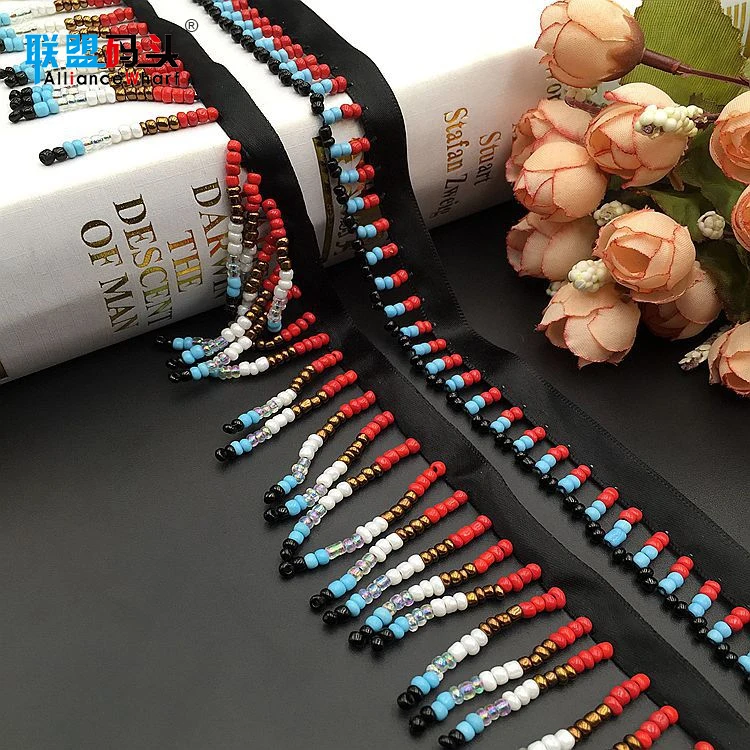 Customize Colorful Beaded Pearl Sequins Tassel Fringe Trim Clothing Dresses Curtain Lace Decorative Trimmings For Sale