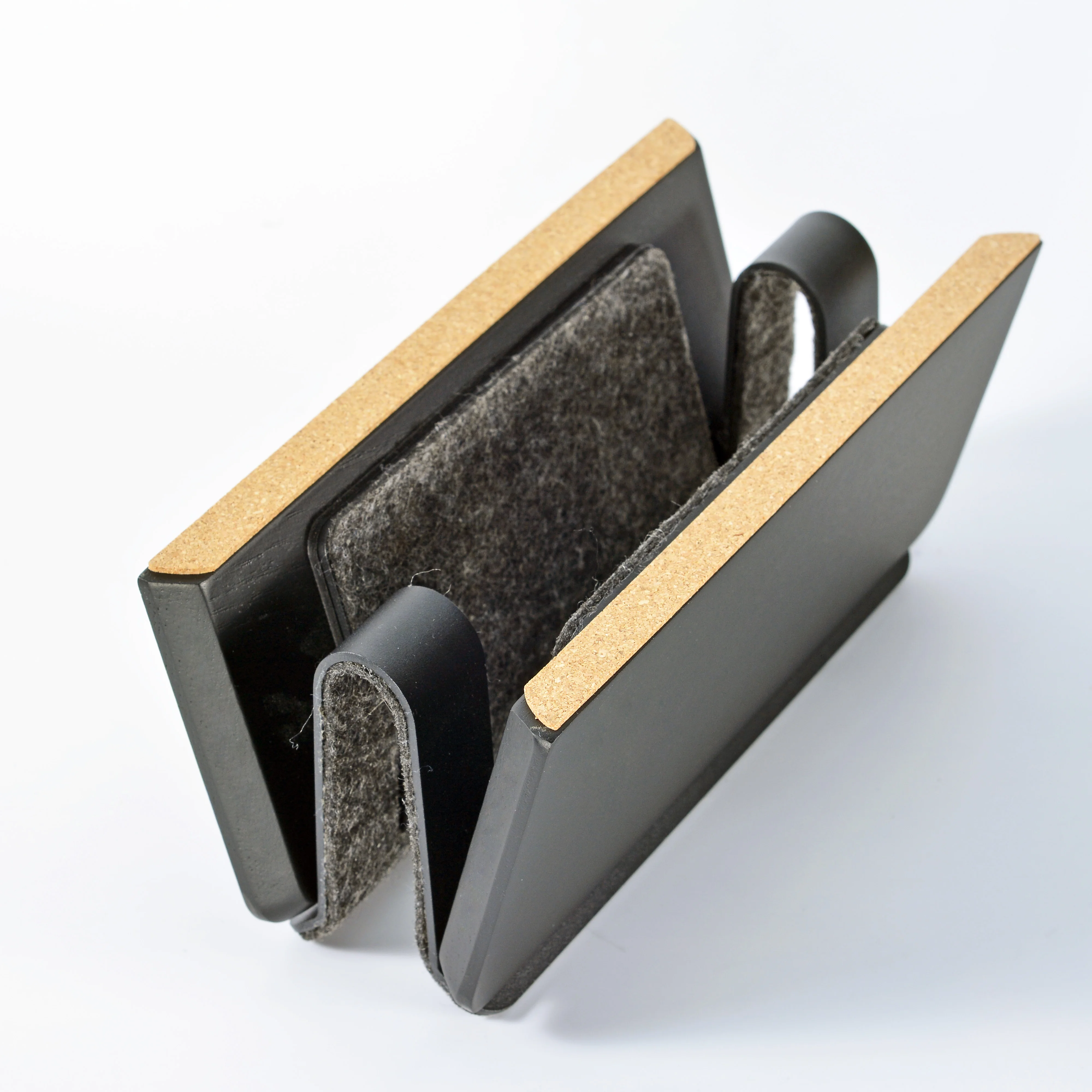 Samdi Durable Black Wooden Computer Laptop Stand for Tabletop Dual Wooden Vertical Desktop Laptop Stand Holder Sd-010pa-b-02