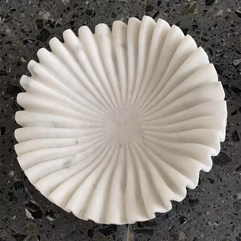 New Design Large Marble Stone Ruffle Bowl Marble Fruit Salad Bowl