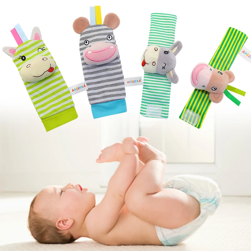 2021 new baby animal wrist strap socks baby animal watch strap with small rattle bell newborn toy