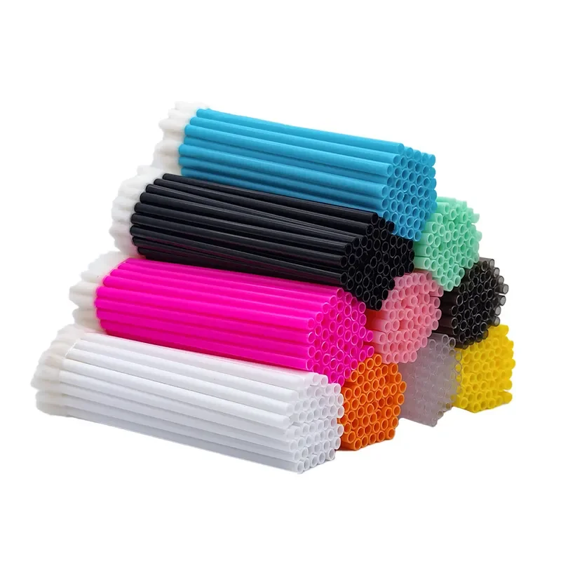 50 Pieces White Lint-Free Disposable Lip Makeup Brush Hollow Plastic Handle Lip Gloss Applicator for Foundation Eyelash Cleaning