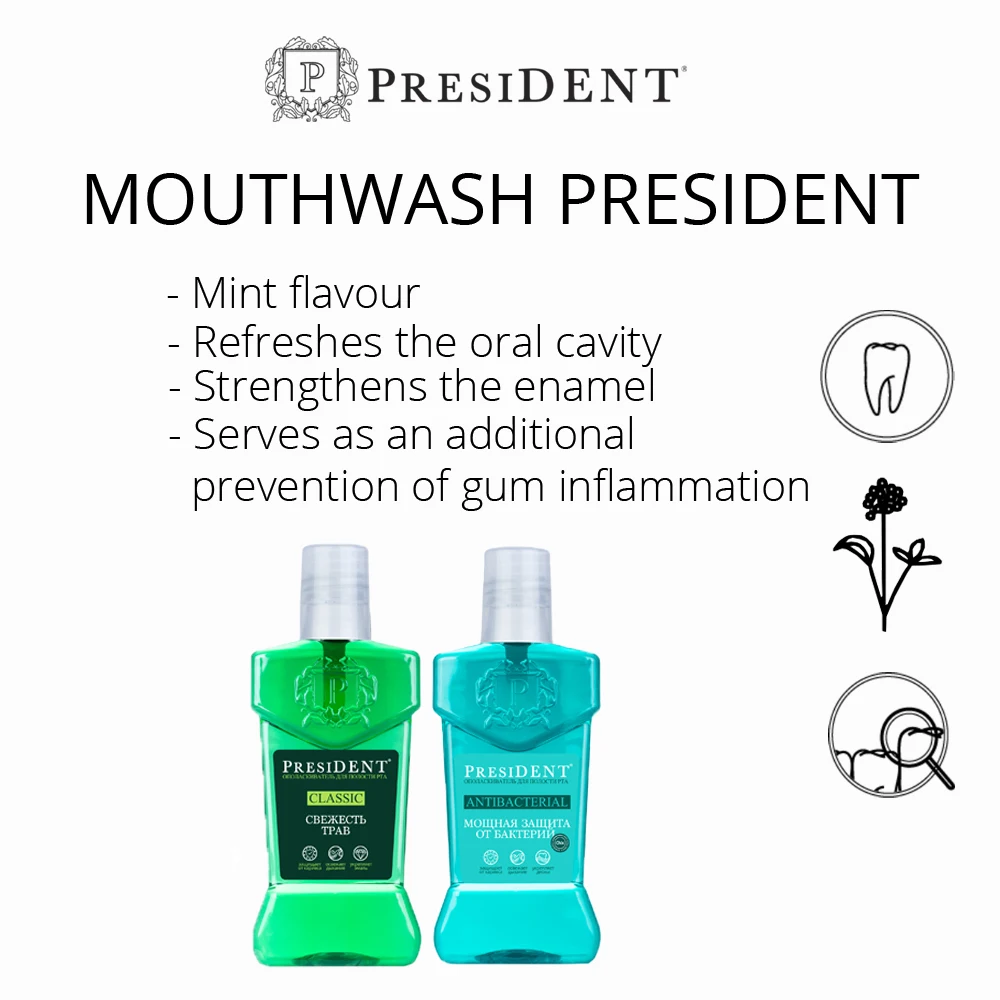 Mouthwash PRESIDENT Antibacterial 250 ml healthcare products distributor required