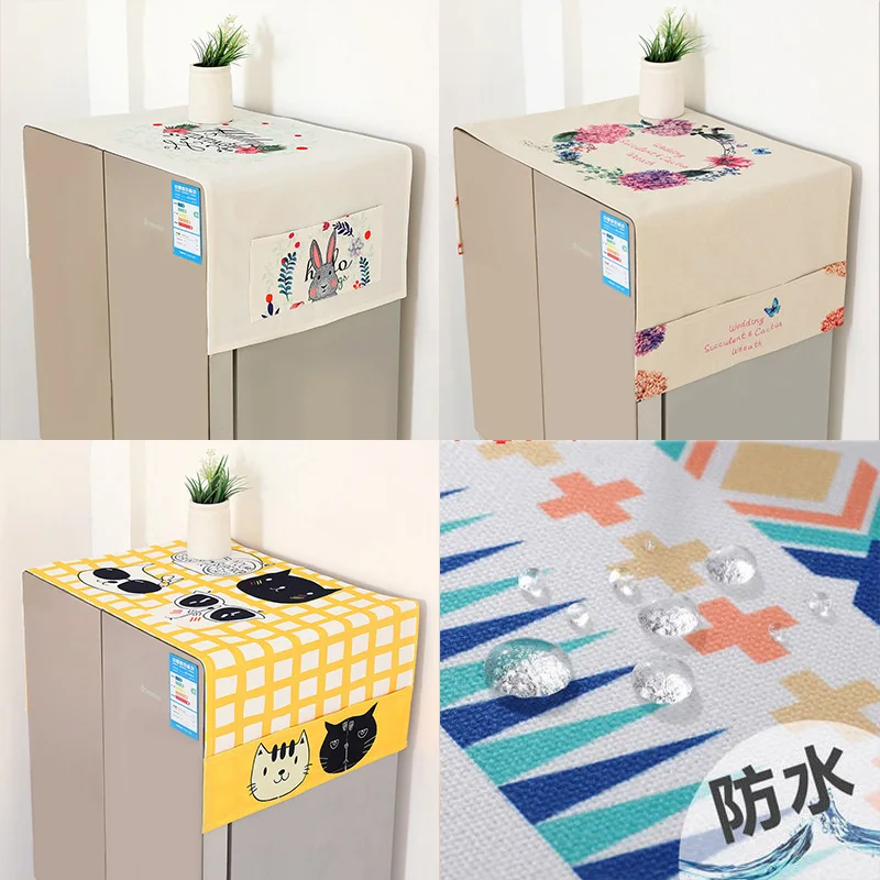 Digital Printed Dustproof Refrigerator Top Cover Linen Cotton Washing Machine Cover for Decoration
