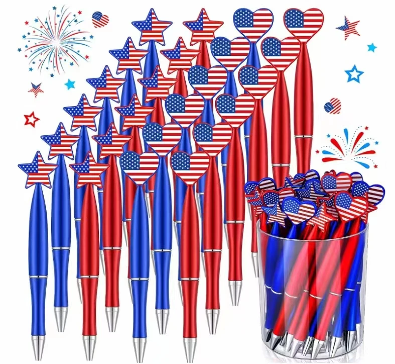 Plastic USA independent day flag ball pen, Promotional funny Love Heart and star Shape Ballpoint Pens customized printing