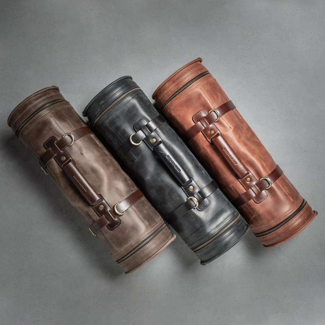 Home bar accessory Cocktail tools bag brown black PU Leather bartender roll bag Barman bag Portable bar kit Bar cart accessory