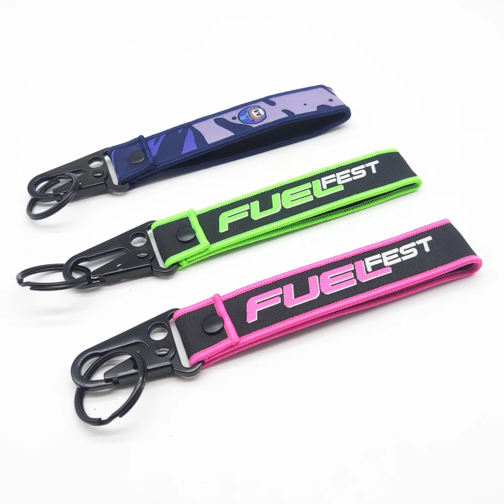 Hot Sale Promotional Custom Logo Embroidery Rfid Jet Tag Fabric Keyring Woven Keychain