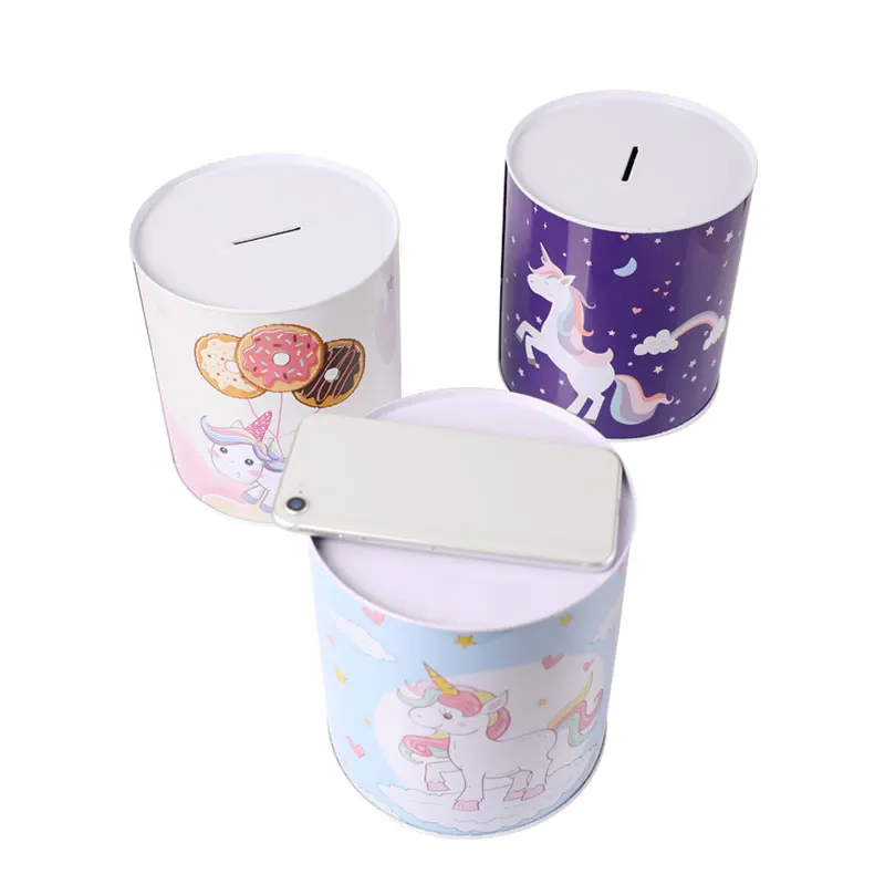 TOPSTHINK Unicorn metal cash money box cylinder large 13.5*15 cm money saving box for kid